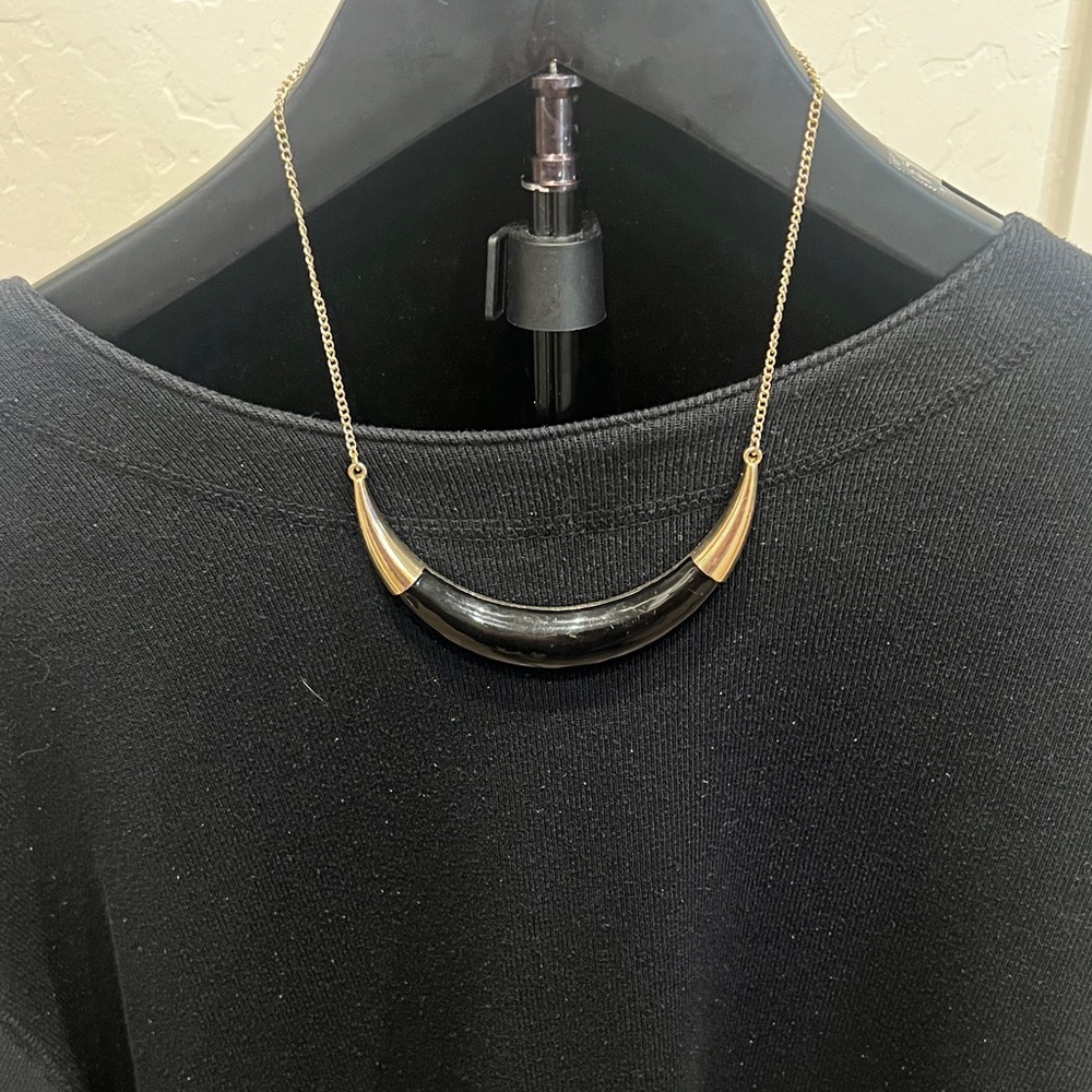 Gold & Black Crescent Pendant Necklace - Women Jewelry